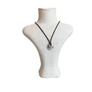 Konrad Silver Pebble Pendant Necklace on Black Cord